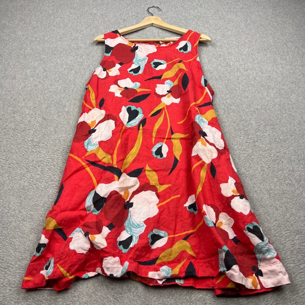 Sigrid Olsen Dress Womens XL Red Floral 100% Linen Woven Sleeveless Shift Dress